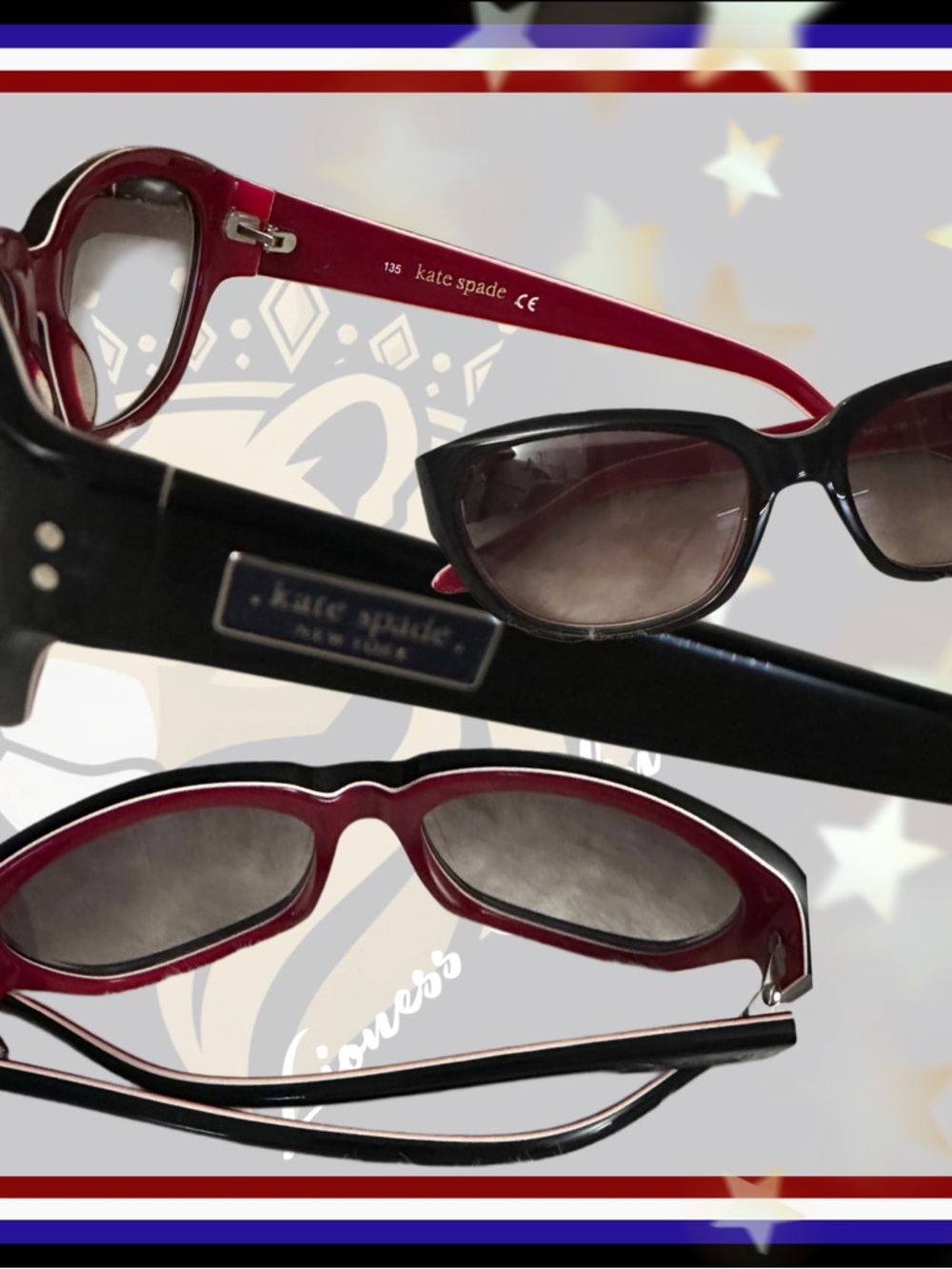 kate spade Black frame Sunglasses w/smoky Gradient Lenses & Red inner frame FGWP - Picture 2 of 3